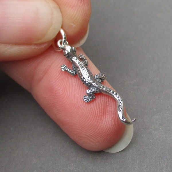 Sterling Silver Lizard Gecko Salamander Necklace Charm, 3D Necklace Pendant, Gift Pet Reptile Lover, Animal Spirit