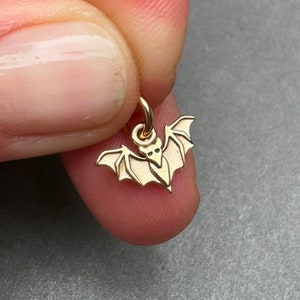 Tiny Gold Bronze Bat Necklace Charm, Halloween Charm for Bracelet, Gothic Vampire Pendant, DIY Jewelry Supply Findings