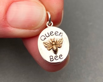 Sterling Silver Queen Bee Necklace Charm, Bee Necklace Pendant, Bee Jewelry, Gift for Her with Sterling Silver Jump Ring