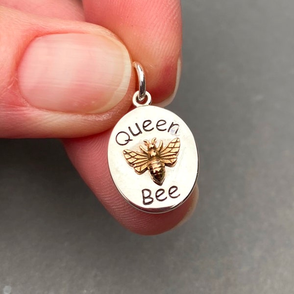 Sterling Silver Queen Bee Necklace Charm, Bee Necklace Pendant, Bee Jewelry, Gift for Her with Sterling Silver Jump Ring