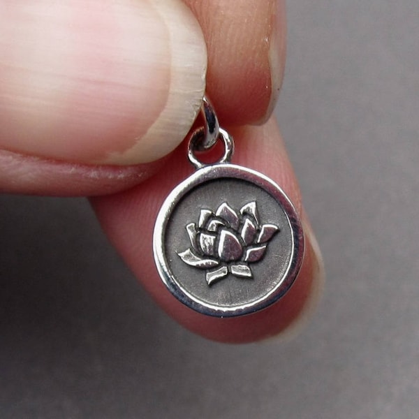 Sterling Silver Lotus Flower Yoga Charm Pendant for Necklaces, Earrings and Bracelets