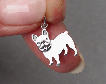 French Bull Dog Sterling Silver Necklace Charm, Dog Necklace Pendant, Pitbull Charm, Dog Jewelry, Charm for Bracelet, Pet Charm