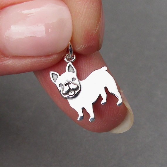 French Bull Dog Sterling Silver Necklace Charm, Dog Jewelry