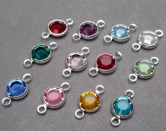 Dijes de piedra natal con conector de canal de cristal plateado de 6 mm, juego de 12 unidades, joyería personalizada.