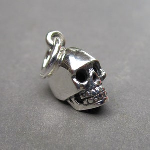 Tiny Sterling Silver Skull Charm for Necklaces and Bracelets, Halloween Necklace Pendant, Skeleton Jewelry, Day of The Dead Charm