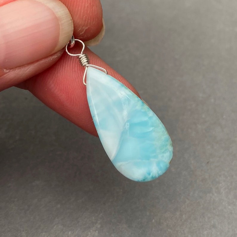 Sterling Silver Wire Wrapped Larimar Necklace Gemstone Etsy