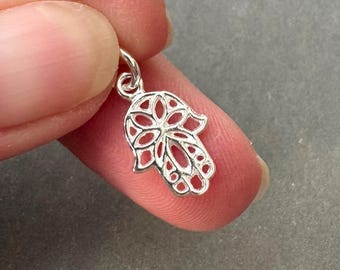 Sterling Silver Hamsa Hand Charm, Hand of Fatima Protection Pendant