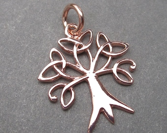 Tree of Life Rose Gold Necklace Charm, Family Tree Pendant