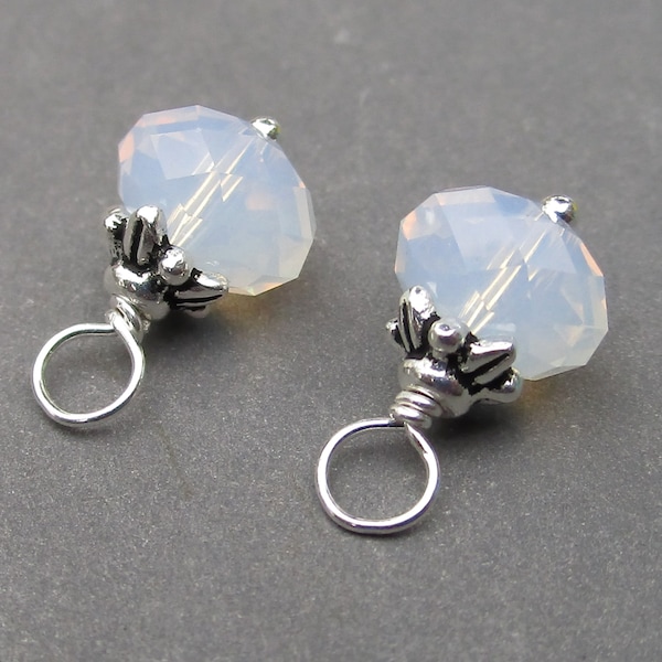 Sterling Silver White Opal Crystal Necklace Charms, Earring Charms for Hoop Earrings, Bracelet Charms, Bead Dangle, Add a Charm, DIY Jewelry