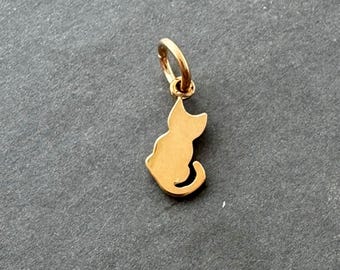 Gold Bronze Cat Charm, Cat Lover Necklace Pendant
