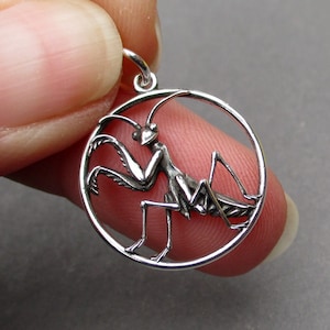 Sterling Silber Gottesanbeterin Halskette Charm Anhänger, Insekt Schmuck, Geschenk für Bug Liebhaber