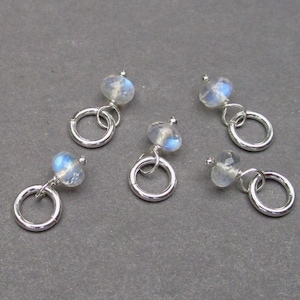 Tiny Moonstone Necklace Birthstone Charm, Sterling Silver Rainbow Moonstone Gemstone Necklace Pendant, Fertility Charm, June Birthstone
