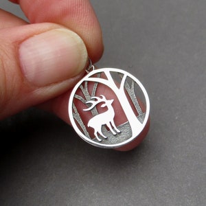 Large Sterling Silver Reindeer Necklace Charm, Christmas Holiday Charm, Deer Necklace Pendant, Bracelet Charm, Animal Jewelry