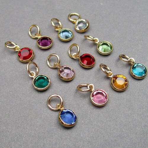 Gold Birthstone Charms Personalized Jewelry 6mm Crystal Etsy