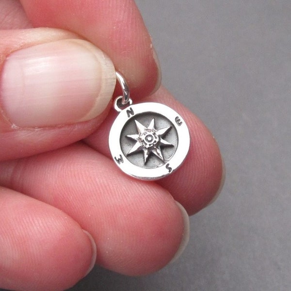 Sterling Silver Compass Bracelet Charm, Nautical Necklace Charm, Graduation Gift, Changing Winds Pendant, Hiking Jewelry, Journey Charm
