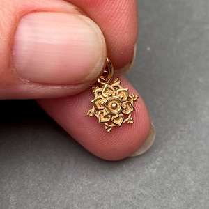 Gold Lotus Flower Mandala Necklace Charm, Bangle Bracelet Charm, Yoga Necklace Pendant, Gift for Her Yoga Lover, Gift under 20