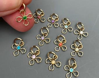 14k Gold Fill Crystal Birthstone Flower Necklace Charms, Personalized Permanent Jewelry