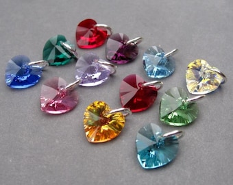 Crystal Heart Birthstone Charm for Necklaces, Bracelets and Earrings, Valentine's Day Gift, Personalized Heart Jewelry