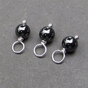 Tiny Black Hematite Charms, Sterling Silver Charms for Necklace, Bracelet Charms, Interchangeable Hoop Earring Bead Dangles, Stitch Markers
