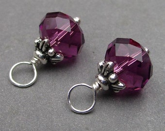 Amethyst Crystal Earring Charms, 8mm Crystal and Sterling Silver Necklace Charms, Purse Charms, February Birthstone Charms, Bracelet Charms