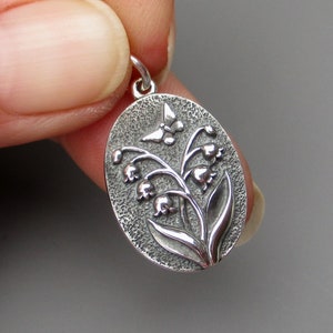 Sterling Silver Lily of the Valley Flower Necklace Pendant, May Birthstone Flower Necklace Charm, Jewelry Making Supply, Gift for Gardener