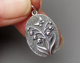 Sterling Silver Lily of the Valley Flower Pendant, May Birthstone Flower Charm, Gift for Gardener