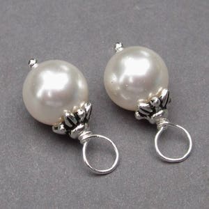 White Pearl Charms, Sterling Silver 8mm Bracelet Charms, Earring Charms, Necklace Pendants, Pearl Bead Dangle, June Birthstone, DIY Jewelry