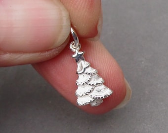 Christmas Tree Necklace Pendant, Sterling Silver Christmas Tree Necklace Charm, Christmas Jewelry, Earring Charm, Gift for Her