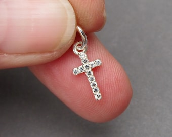 Sterling Silver Cross Necklace Charm, Religious Necklace Pendant, Bracelet Charm, Baptism Jewelry, Christening Gift