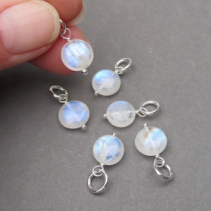 Rainbow Moonstone June Birthstone Charm, Bracelet Charm, Moonstone Jewelry, Sterling Silver Moonstone Coin Fertility Pendant, Necklace Charm