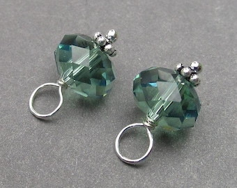 Erinite Green Crystal Earring Charms, Sterling Silver Bracelet Charms, Bead Dangles, Necklace Charms, DIY Jewelry Supplies
