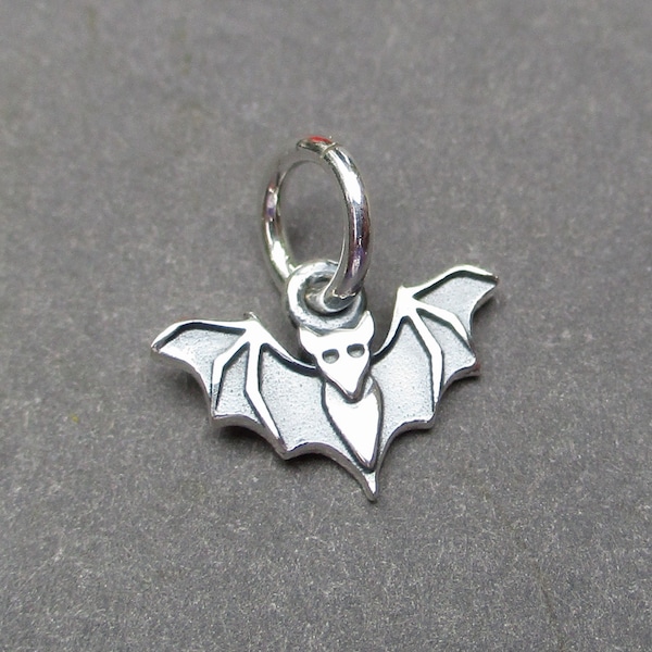 Tiny Sterling Silver Bat Necklace Charm, Halloween Charm for Bracelet, Necklace Pendant, Bat Jewelry, DIY Jewelry Supplies