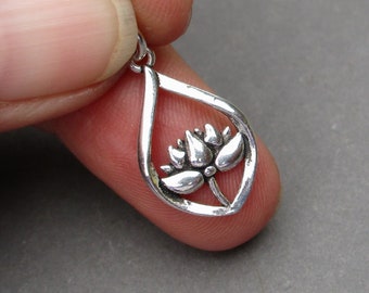 Sterling Silver Lotus Flower Necklace Charm, Yoga Charm, Lotus Flower Necklace Pendant, Yoga Jewelry, DIY Jewelry Supplies