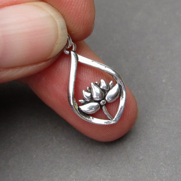 Sterling Silver Lotus Flower Necklace Charm, Yoga Charm, Lotus Flower Necklace Pendant, Yoga Jewelry, DIY Jewelry Supplies