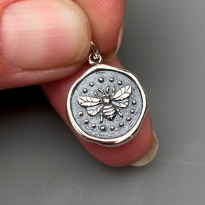 Sterling Silver Bee Necklace Charm, Wax Seal Style Necklace Pendant, Charm for Bracelet, Necklace Charm, Bumble Bee Charm, Bee Jewelry