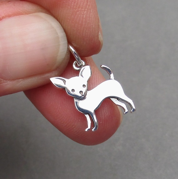 Chihuahua Sterling Silver Dog Charm for Necklaces, Pet Collars and