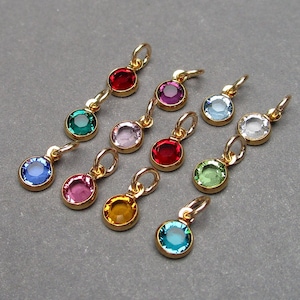 Tiny 4mm Gold Crystal Birthstone Necklace Charms, Birthstone Channel Charms, Permanent Jewelry, Personalized Jewelry, Gift for Mom