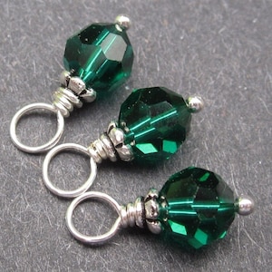 Emerald Green Crystal May Birthstone Charms for Earrings, Bracelets and Necklaces, Stitch and Journal Markers, Personalized Jewelry