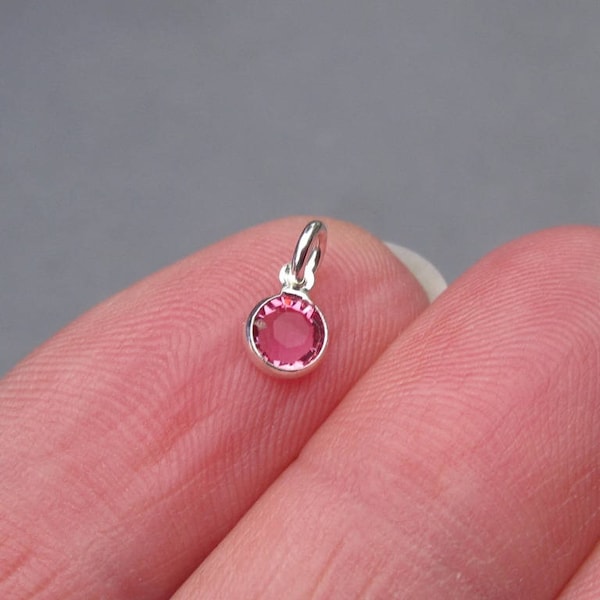 Tiny Crystal Birthstone Necklace Charms, 4mm Bezel Channel Silver Charms, Personalized  Permanent Jewelry Bulk Supplies, Gift for Mother