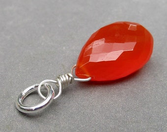 Tangerine Orange Carnelian Pendant,  Sterling Silver Wire Wrapped Pendant Dangle Charm, Interchangeable Necklace Pendant, Stone 25