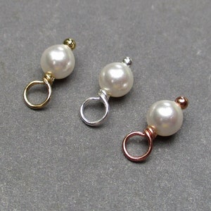 Tiny White Pearl Charms in Sterling Silver, Rose Gold or Gold Pearl for Earrings and Bracelets, June Birthstone Necklace Charms