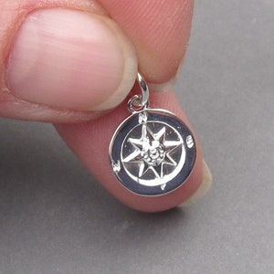 Bright Sterling Silver Compass Charm, Bracelet Charm, Necklace Charm, Sterling Silver Compass Necklace Pendant, Nautical Charm