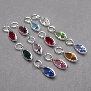 Silver Crystal Birthstone Marquis Charm for Necklaces, Earrings and Bracelets, Personalized Jewelry