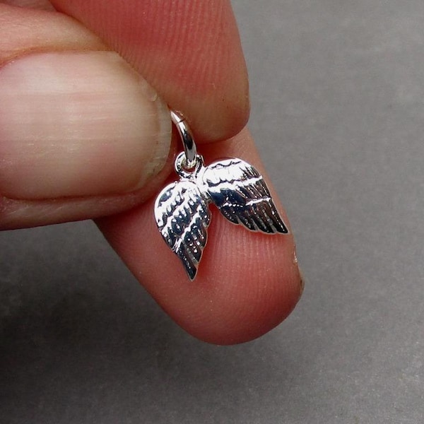 Angel Wing Bright Sterling Silver Charm for Necklace, Bracelet Charm, Sterling Silver Necklace Angel Wing Pendant, Remembrance Charm