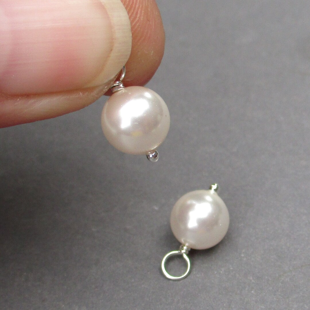 White Pearl Earring Charms, Sterling Silver 8mm Pearl Charms for
