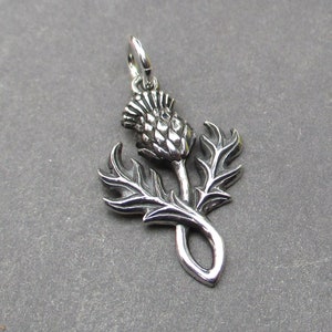 Sterling Silver Thistle Flower Necklace Charm, 3D Bracelet Charm, Scottish Thistle Necklace Pendant, Flower Jewelry, Garden Nature Charm