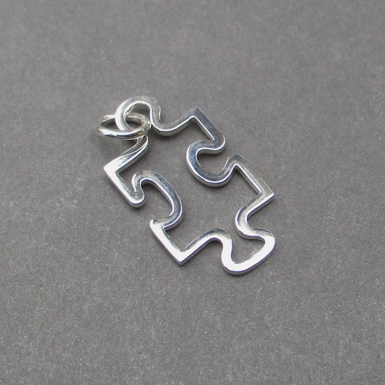 Sterling Silver Jigsaw Puzzle Piece Necklace Charm, Autism Awareness ...