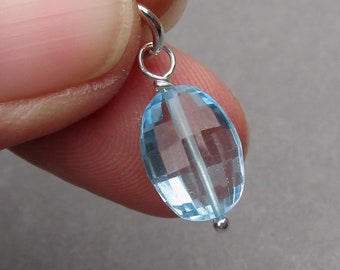 Aquamarine Blue March Birthstone Charm, Necklace Pendant, Charm for Bracelet, Swiss Blue Sterling Silver Gemstone Necklace Charm