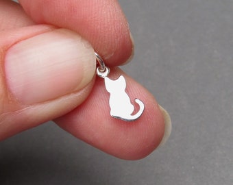 Tiny Sterling Silver Cat Charm Pendant for Necklaces, Bracelets and Earrings