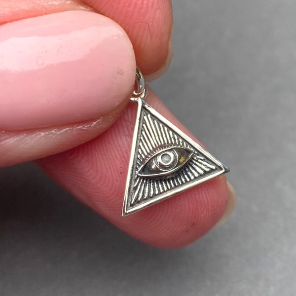 All Seeing Eye Sterling Silver Necklace Charm, Talisman Bangle Bracelet Charm,  Evil Eye Charm, Amulet of Protection Necklace Pendant